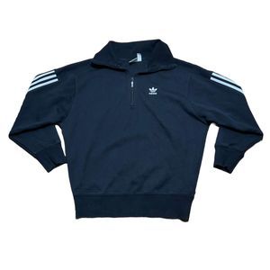 Adidas Women's Black White Stripe 3/4 Quarter Zip Pullover Size Small